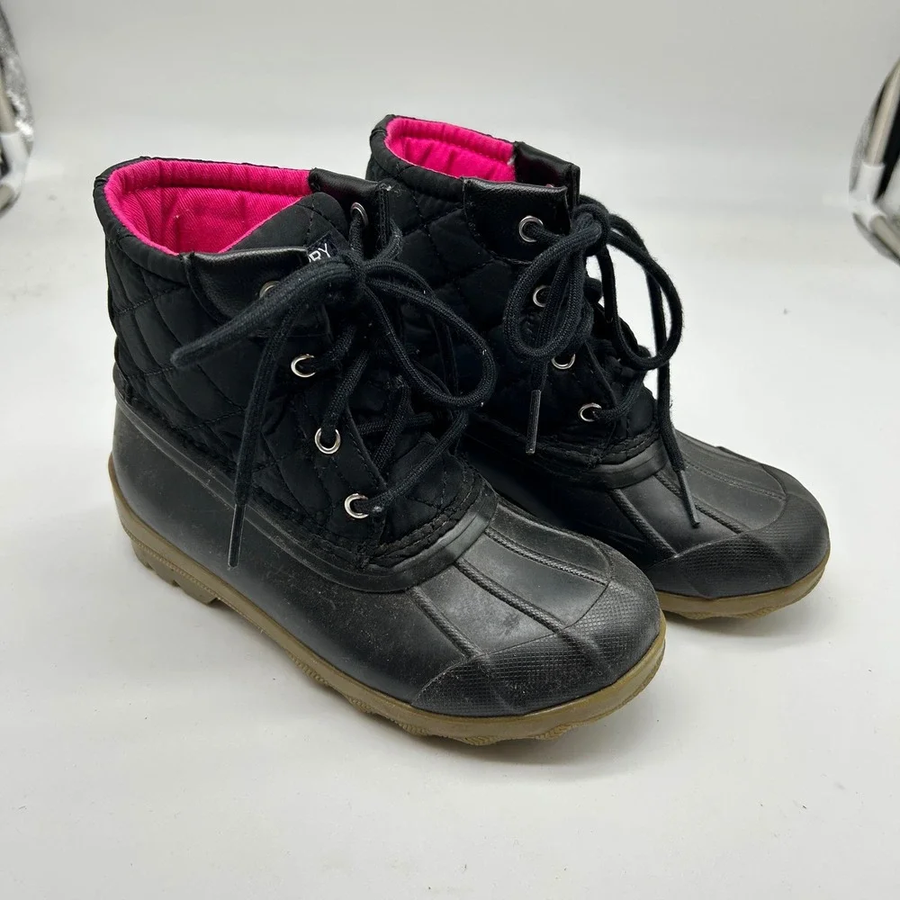 Sperry Port Boot Black Pink‎ Quilted Duck Boots Girl's Size 13M